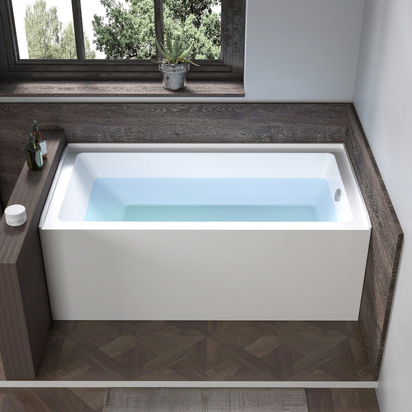 Vanity Art VA6301-L-RIGHT-BN 60 Inch Acrylic Alcove Skirt Soaking Bathtub with Right Drain in Brushed Nickel Finish - Vanity Art VA6301-L-RIGHT-BN