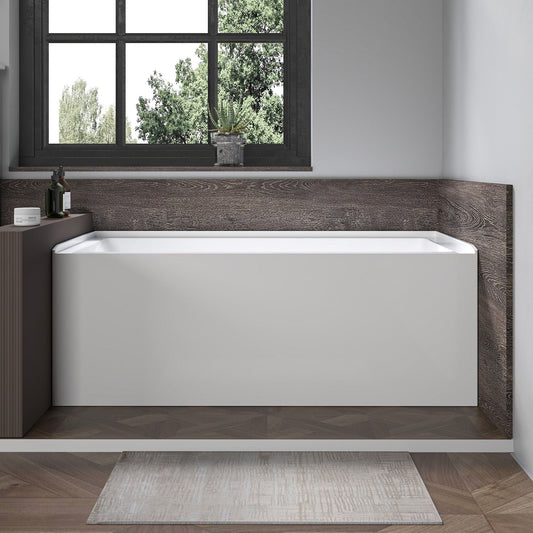 Vanity Art VA6301-L-RIGHT-BN 60 Inch Acrylic Alcove Skirt Soaking Bathtub with Right Drain in Brushed Nickel Finish - Vanity Art VA6301-L-RIGHT-BN