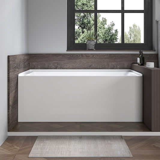 Vanity Art VA6301-M-LEFT-BN 54 Inch Acrylic Alcove Skirt Soaking Bathtub with Left Drain in Brushed Nickel Finish - Vanity Art VA6301-M-LEFT-BN