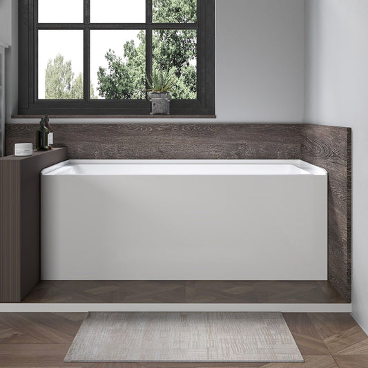 Vanity Art VA6301-M-RIGHT-BN 54 Inch Acrylic Alcove Skirt Soaking Bathtub with Right Drain in Brushed Nickel Finish - Vanity Art VA6301-M-RIGHT-BN