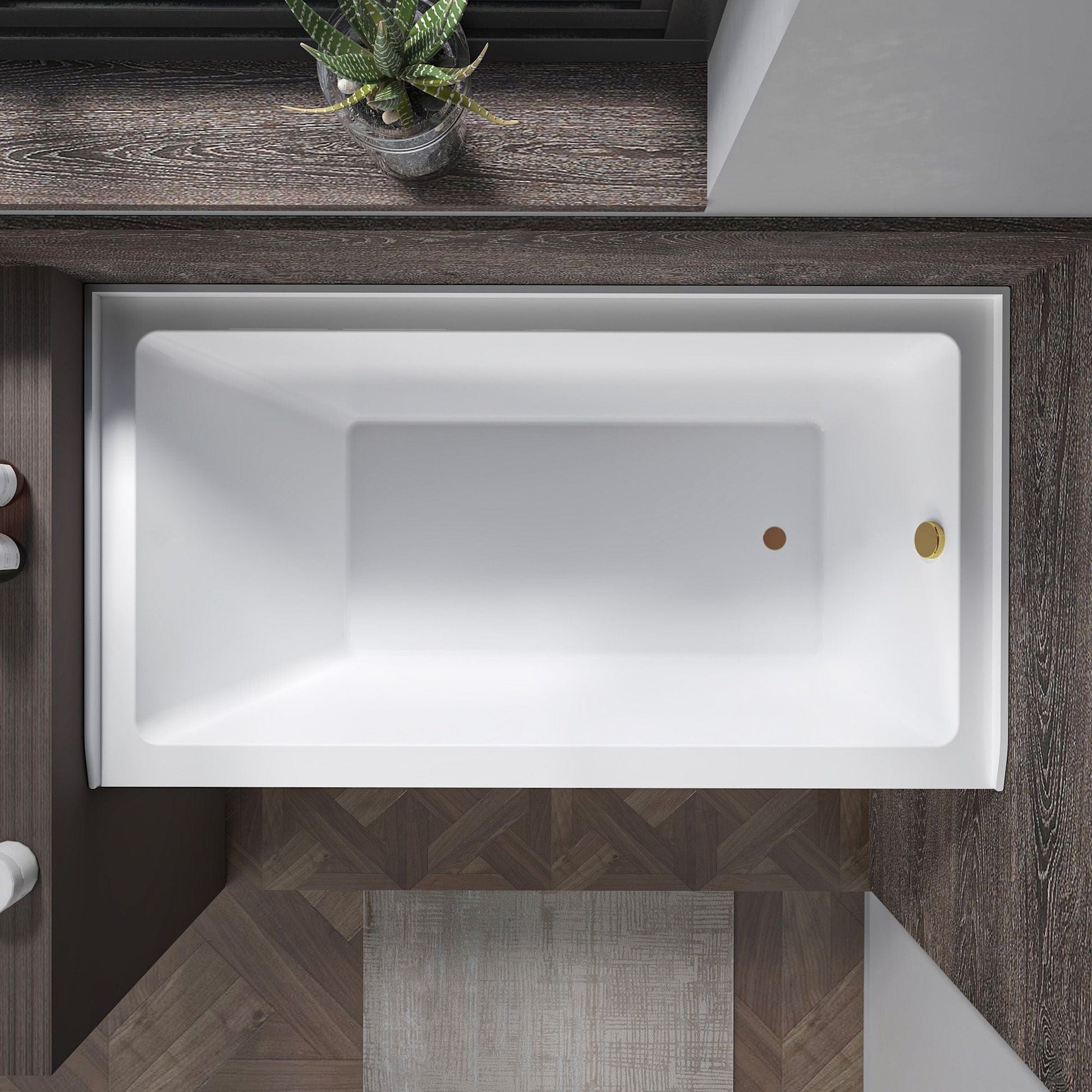 Vanity Art VA6301-M-RIGHT-TG 54 Inch Acrylic Alcove Skirt Soaking Bathtub with Right Drain in Titanium Gold Finish - Vanity Art VA6301-M-RIGHT-TG