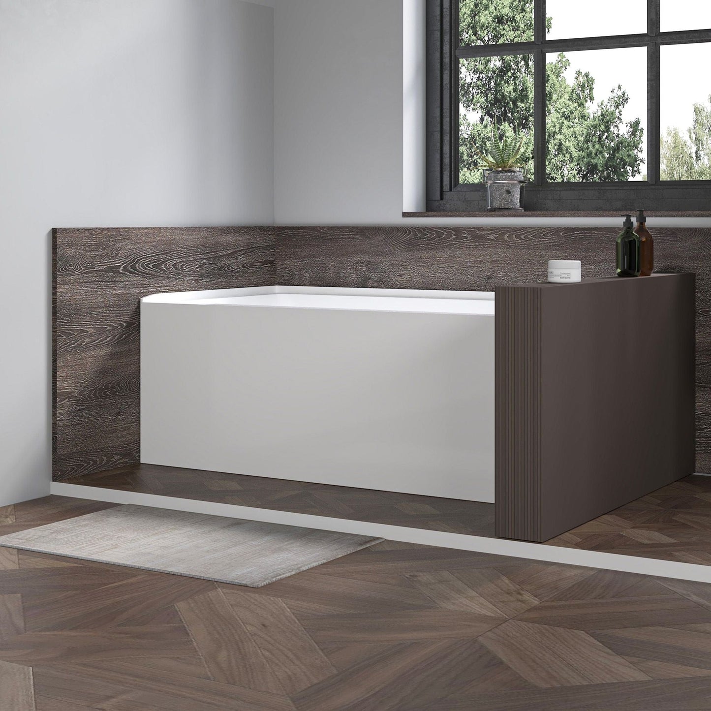 Vanity Art VA6301-S-LEFT-BN 48 Inch Acrylic Alcove Skirt Soaking Bathtub with Left Drain in Brushed Nickel Finish - Vanity Art VA6301-S-LEFT-BN