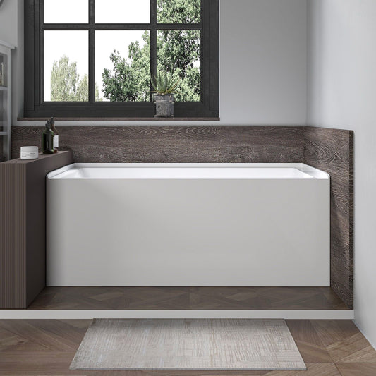 Vanity Art VA6301-S-RIGHT-BN 48 Inch Acrylic Alcove Skirt Soaking Bathtub with Right Drain in Brushed Nickel Finish - Vanity Art VA6301-S-RIGHT-BN