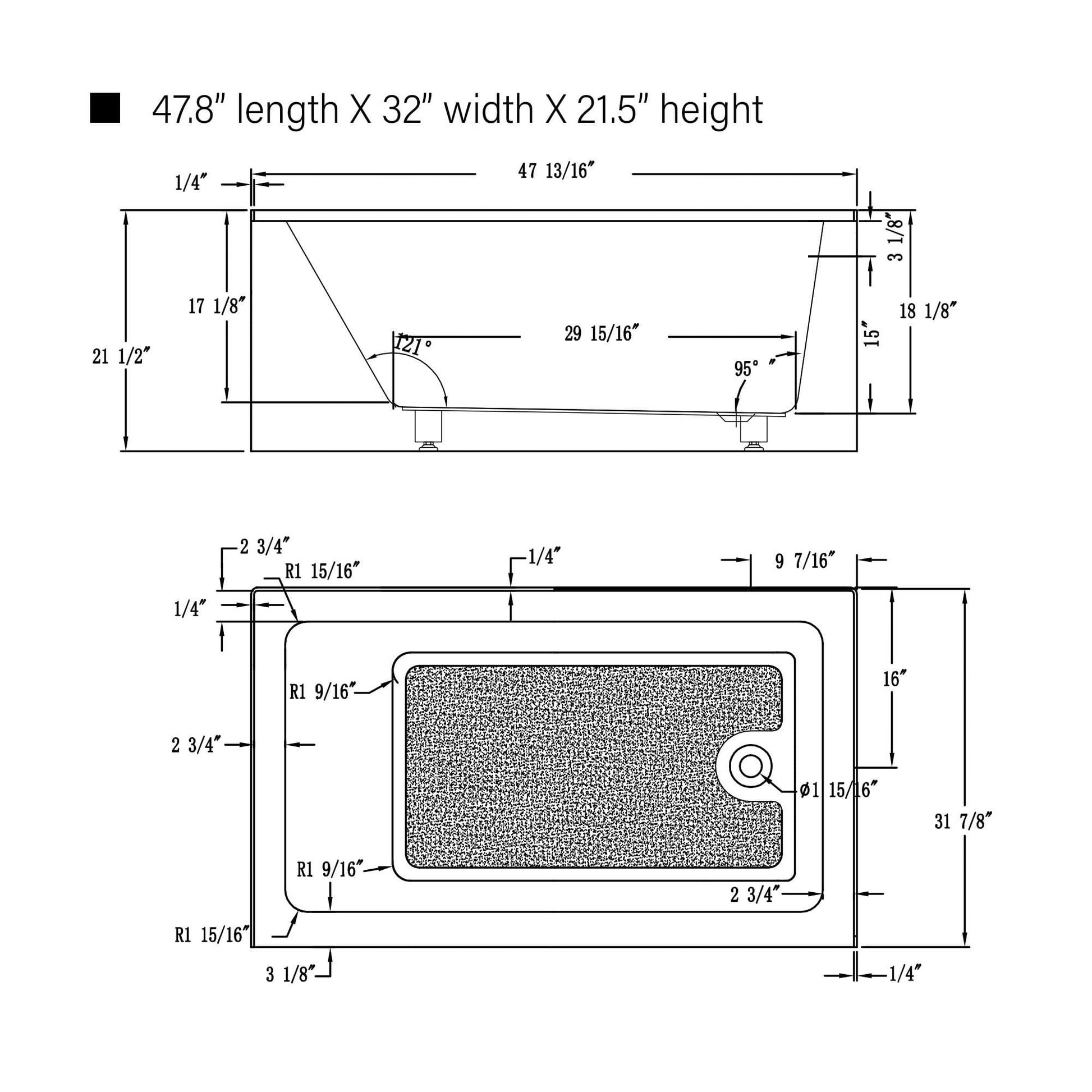 Vanity Art VA6301-S-RIGHT-TG 48 Inch Acrylic Alcove Skirt Soaking Bathtub with Right Drain in Titanium Gold Finish - Vanity Art VA6301-S-RIGHT-TG