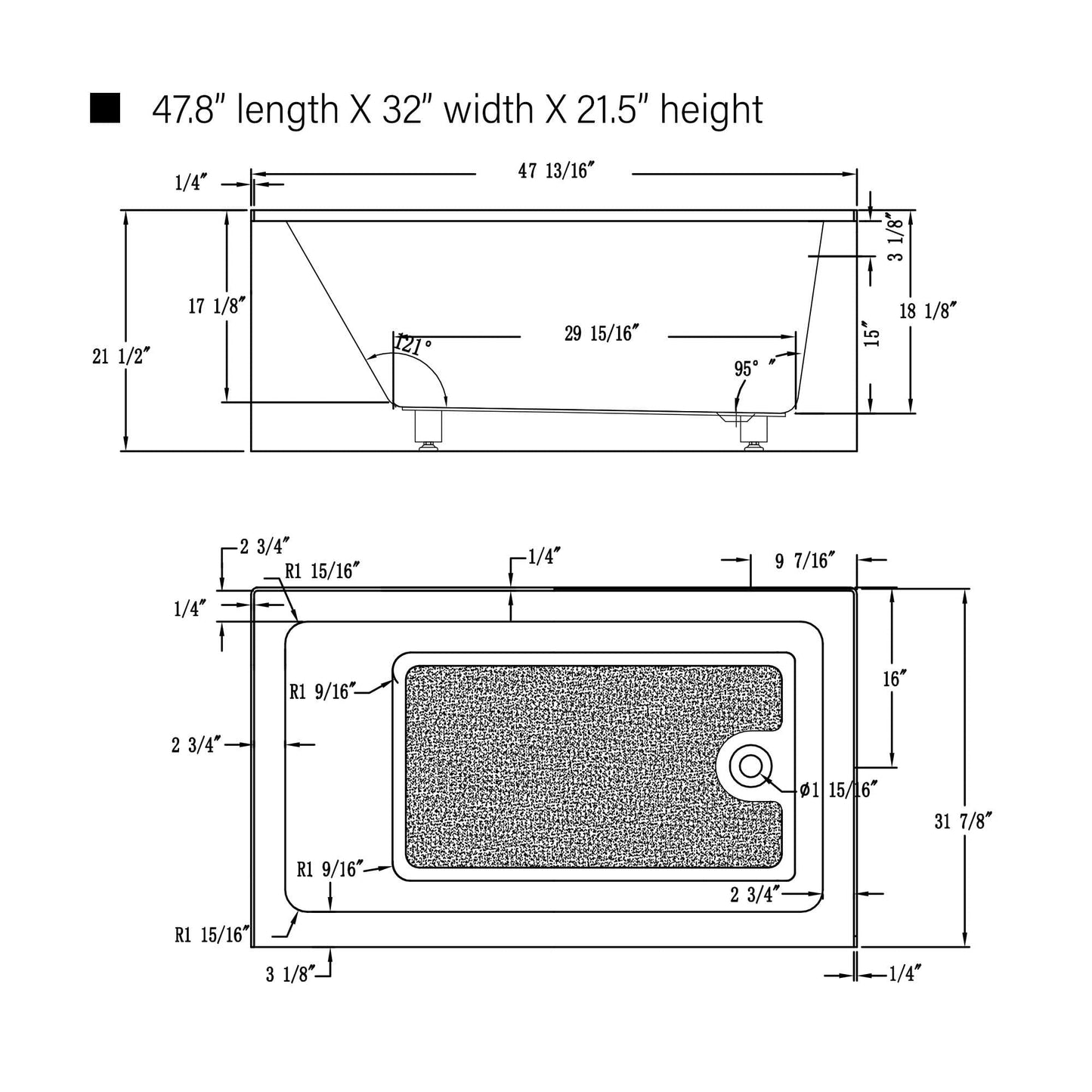 Vanity Art VA6301-S-RIGHT-TG 48 Inch Acrylic Alcove Skirt Soaking Bathtub with Right Drain in Titanium Gold Finish - Vanity Art VA6301-S-RIGHT-TG