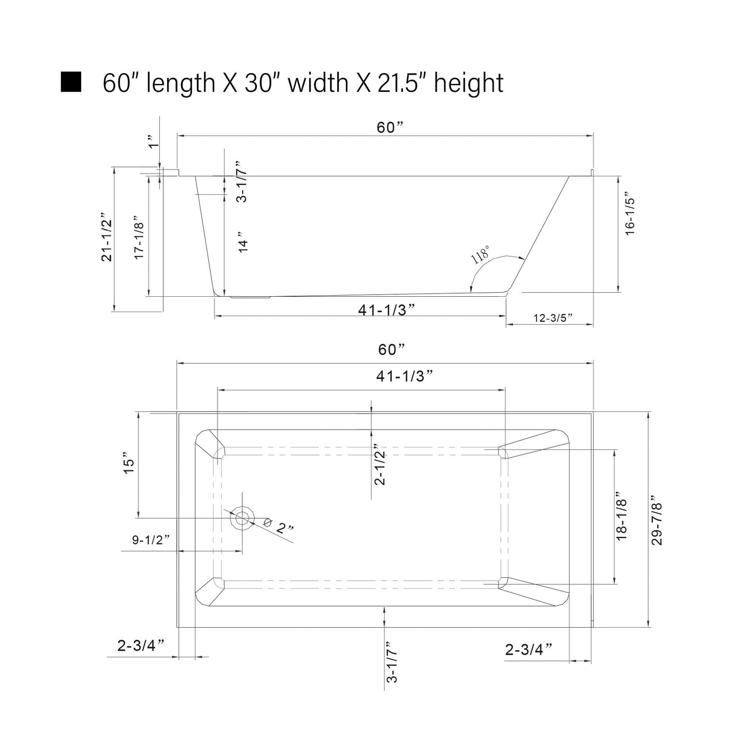 Vanity Art VA6302-L-LEFT-MB 60 Inch Acrylic Alcove Skirt Soaking Bathtub with Left Drain in Matte Black Finish - Vanity Art VA6302-L-LEFT-MB