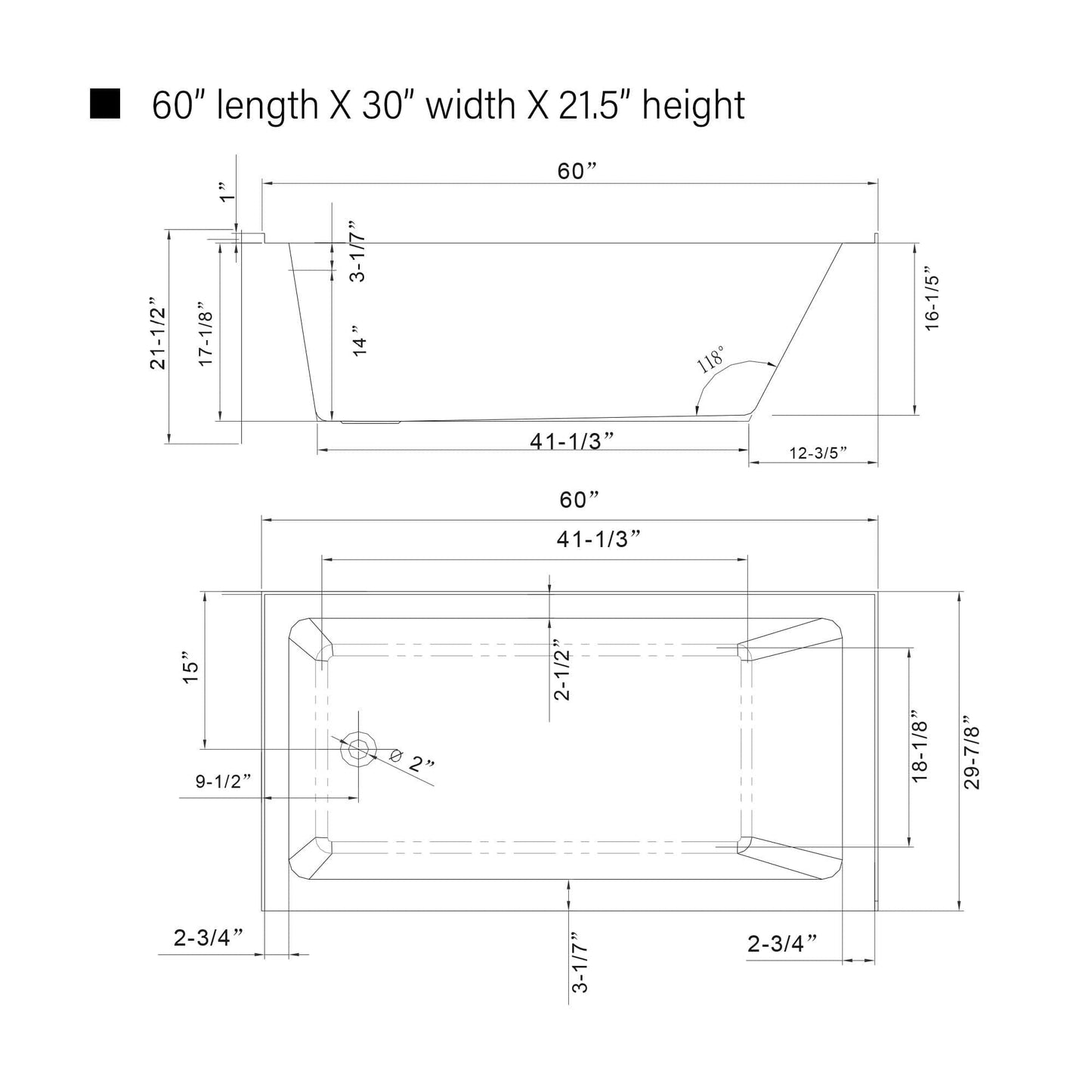 Vanity Art VA6302-L-LEFT-PW 60 Inch Acrylic Alcove Skirt Soaking Bathtub with Left Drain in Pure White Finish - Vanity Art VA6302-L-LEFT-PW