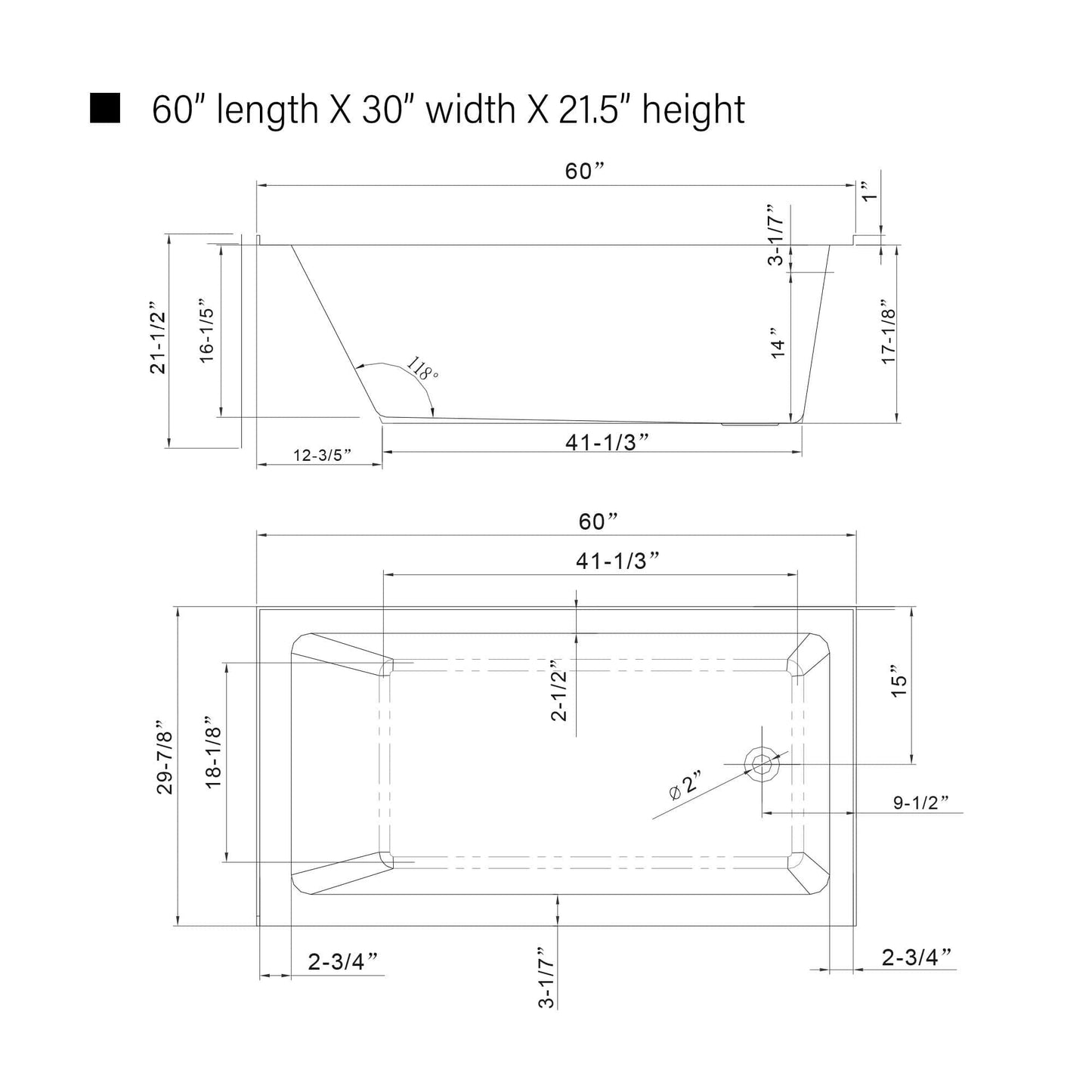 Vanity Art VA6302-L-RIGHT-MB 60 Inch Acrylic Alcove Skirt Soaking Bathtub with Right Drain in Matte Black Finish - Vanity Art VA6302-L-RIGHT-MB