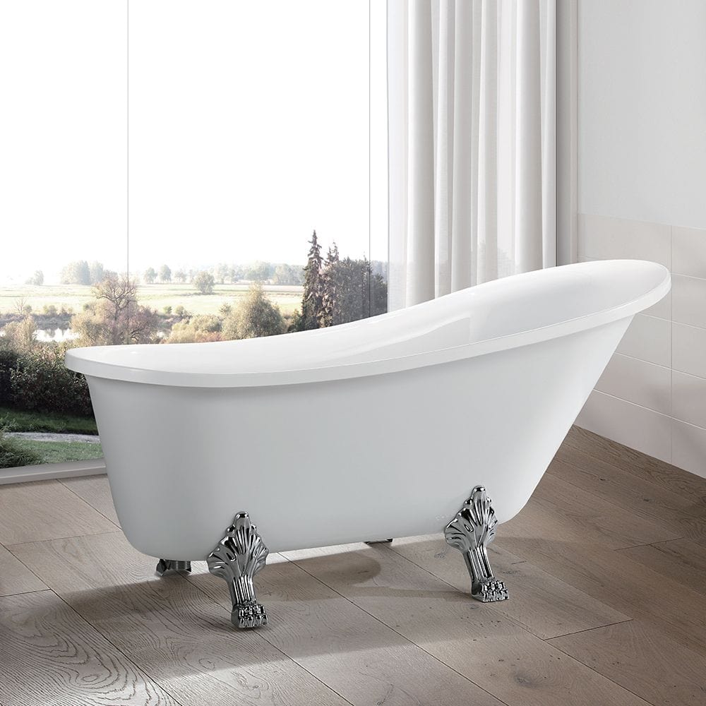 Vanity Art VA6310-L 69 Inch Freestanding Clawfoot White Acrylic Bathtub with Polished Chrome Finish - Vanity Art VA6310-L