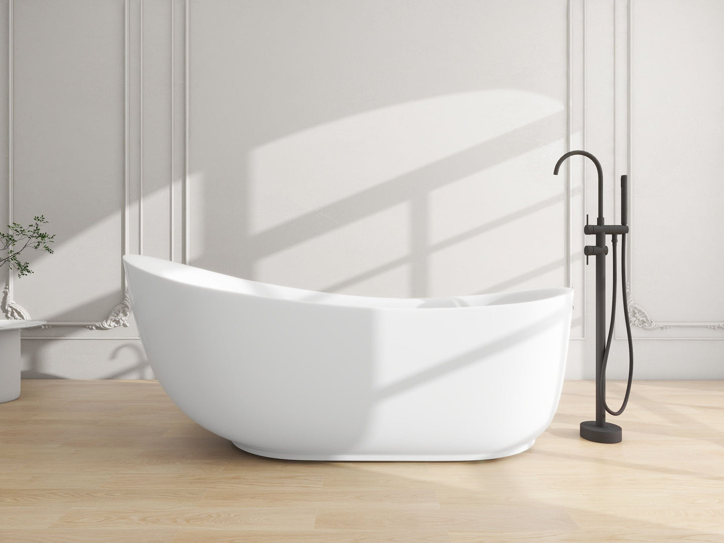 Vanity Art VA6512-L 71 Inch Freestanding White Acrylic Bathtub with Polished Chrome Finish - Vanity Art VA6512-L