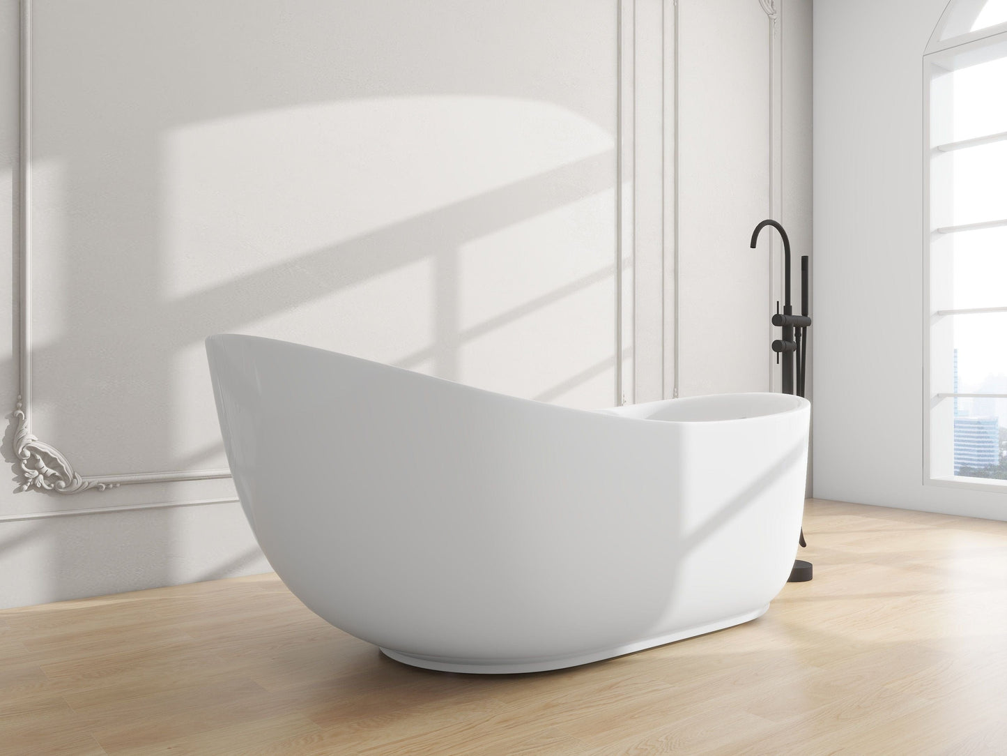 Vanity Art VA6512-L 71 Inch Freestanding White Acrylic Bathtub with Polished Chrome Finish - Vanity Art VA6512-L