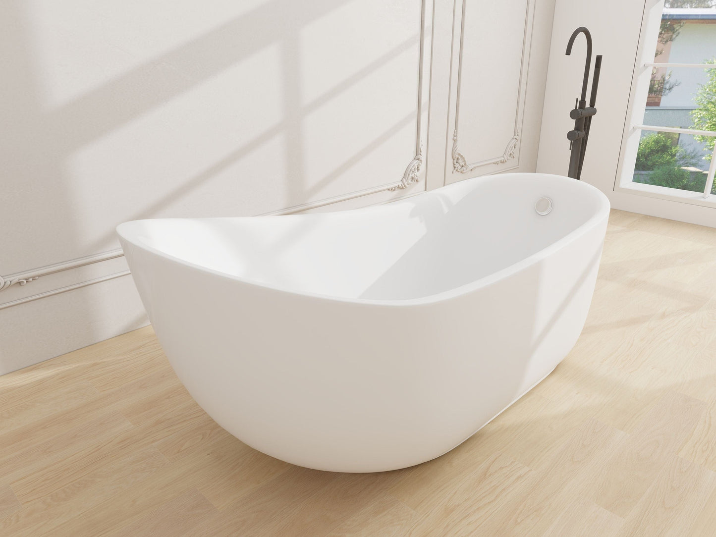 Vanity Art VA6512-L 71 Inch Freestanding White Acrylic Bathtub with Polished Chrome Finish - Vanity Art VA6512-L