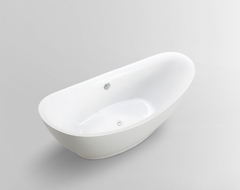 Vanity Art VA6513 68 Inch Freestanding White Acrylic Bathtub with Polished Chrome Finish - Vanity Art VA6513