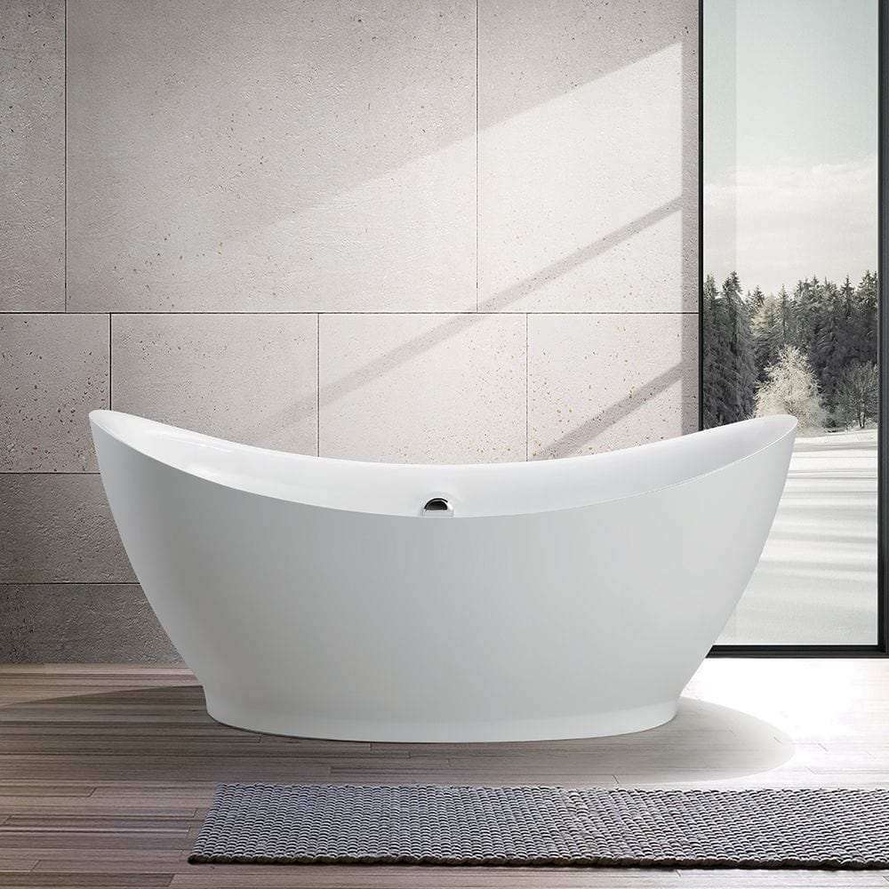 Vanity Art VA6513 68 Inch Freestanding White Acrylic Bathtub with Polished Chrome Finish - Vanity Art VA6513