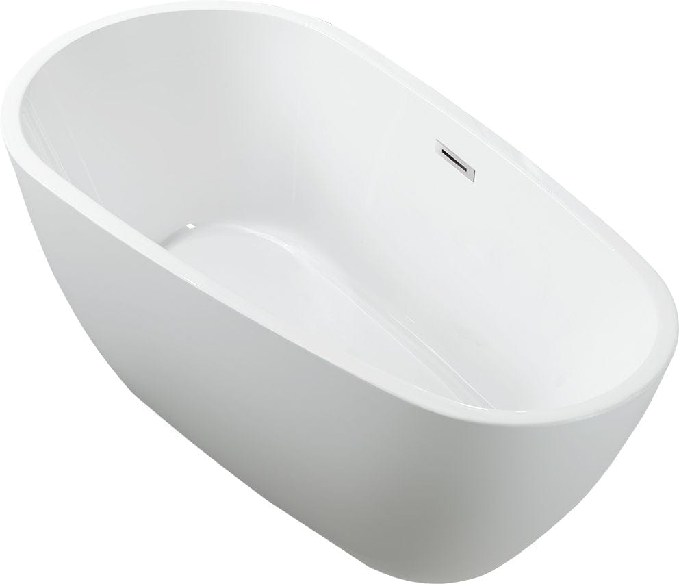 Vanity Art VA6515-S-BN 59 Inch Freestanding White Acrylic Bathtub with Overflow And Pop-Up Drain - Vanity Art VA6515-S-BN