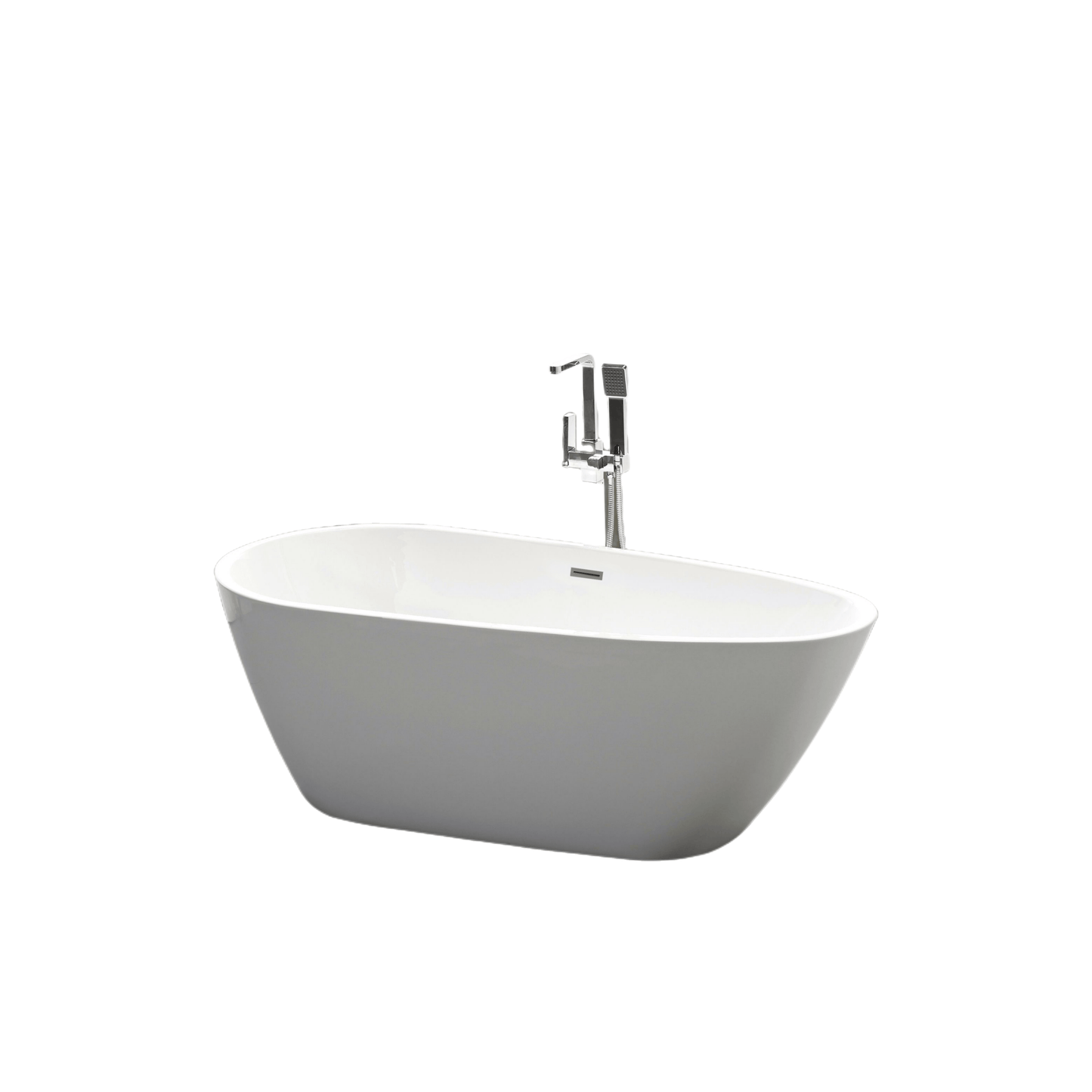 Vanity Art VA6515-S-BN 59 Inch Freestanding White Acrylic Bathtub with Overflow And Pop-Up Drain - Vanity Art VA6515-S-BN