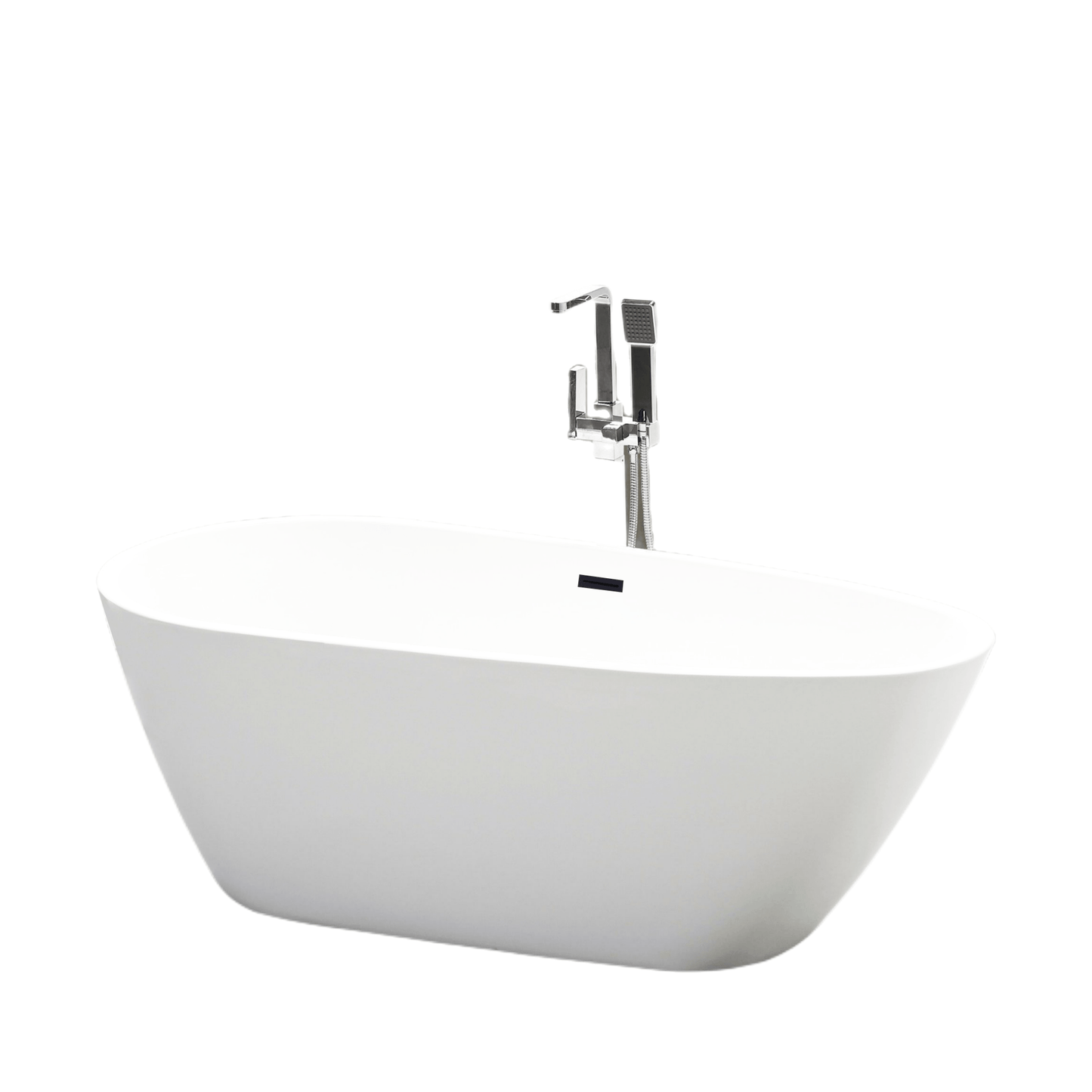 Vanity Art VA6515-S-MB 59 Inch Freestanding White Acrylic Bathtub with Overflow And Pop-Up Drain - Vanity Art VA6515-S-MB