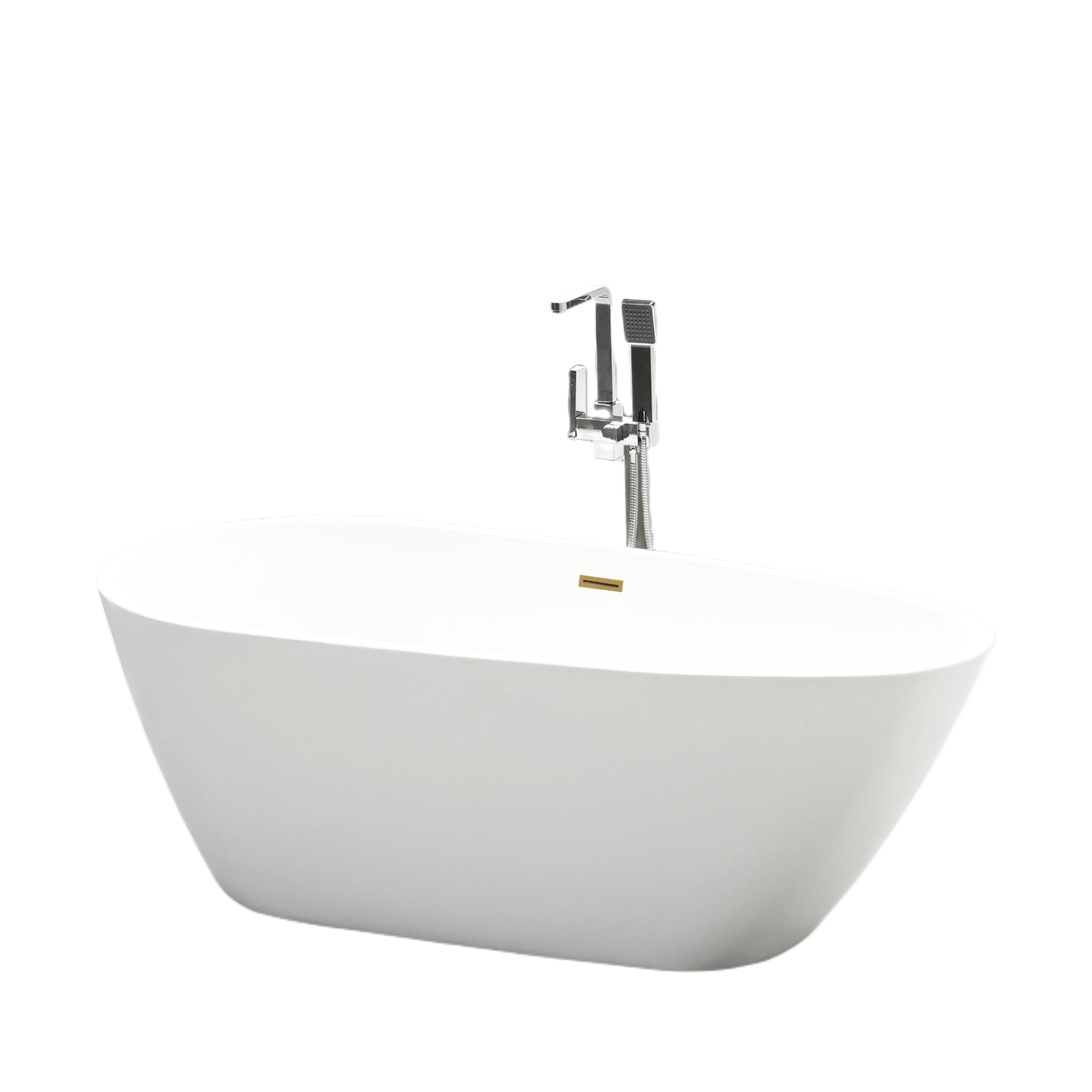 Vanity Art VA6515-S-TG 59 Inch Freestanding White Acrylic Bathtub with Overflow And Pop-Up Drain - Vanity Art VA6515-S-TG