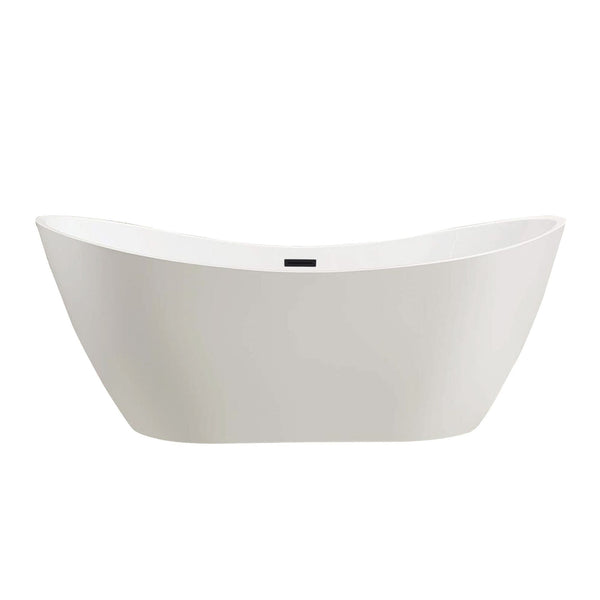 Vanity Art VA6517-MB 71 Inch Freestanding White Acrylic Bathtub with Overflow And Pop-Up Drain - Vanity Art VA6517-MB