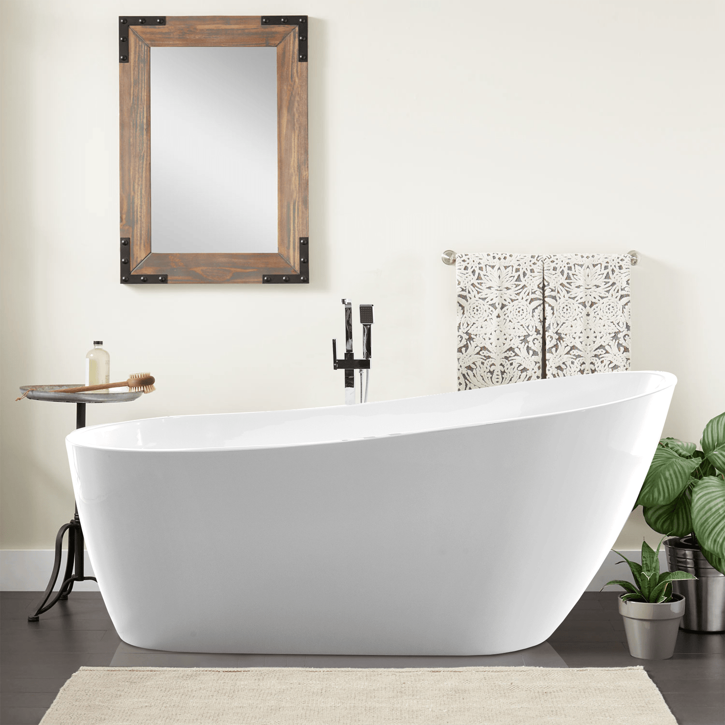 Vanity Art VA6522-L-BN 67 Inch Freestanding White Acrylic Bathtub with Overflow And Pop-Up Drain - Vanity Art VA6522-L-BN