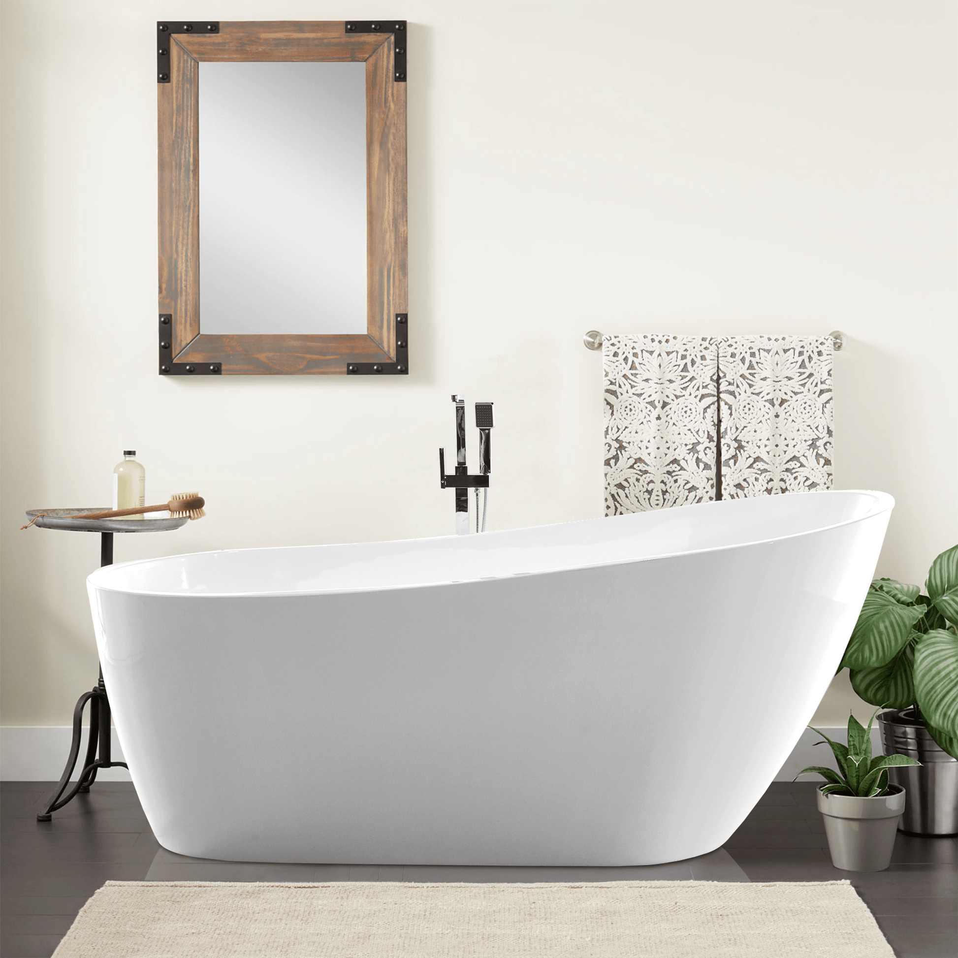 Vanity Art VA6522-L-MB 67 Inch Freestanding White Acrylic Bathtub with Overflow And Pop-Up Drain - Vanity Art VA6522-L-MB