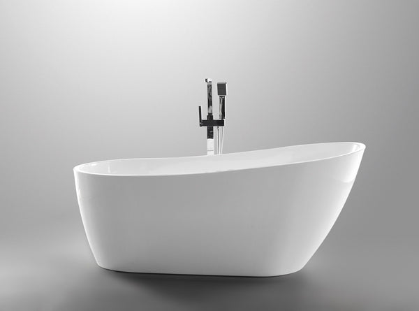 Vanity Art VA6522-L-PW 67 Inch Freestanding White Acrylic Bathtub with Overflow And Pop-Up Drain - Vanity Art VA6522-L-PW