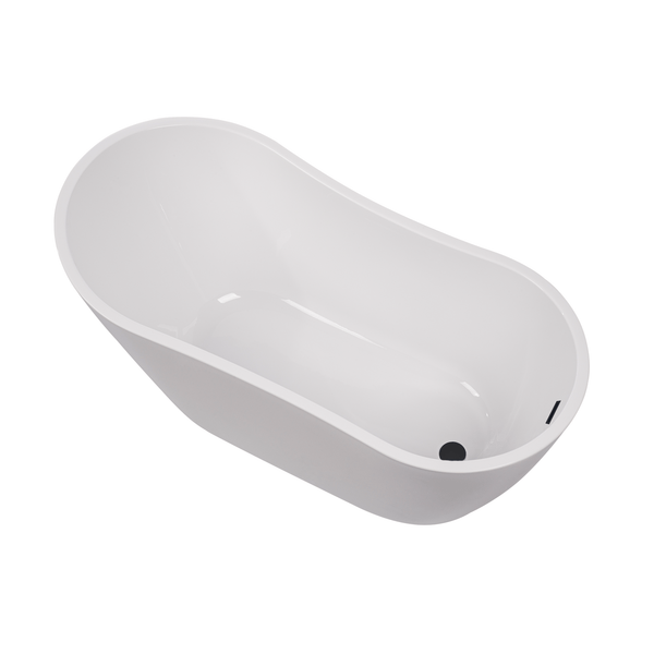 Vanity Art VA6531-MB 55 Inch Freestanding White Acrylic Bathtub with Overflow And Pop-Up Drain - Vanity Art VA6531-MB