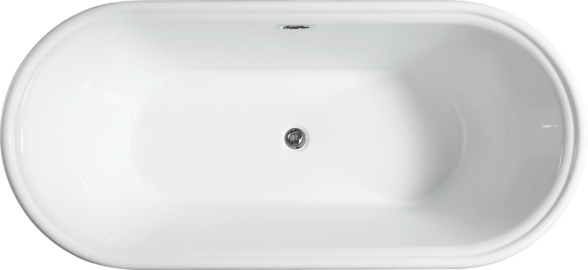 Vanity Art VA6610-L-BN 67 Inch Freestanding White Acrylic Bathtub with Polished Chrome Slotted Overflow And Pop-Up Drain - Vanity Art VA6610-L-BN