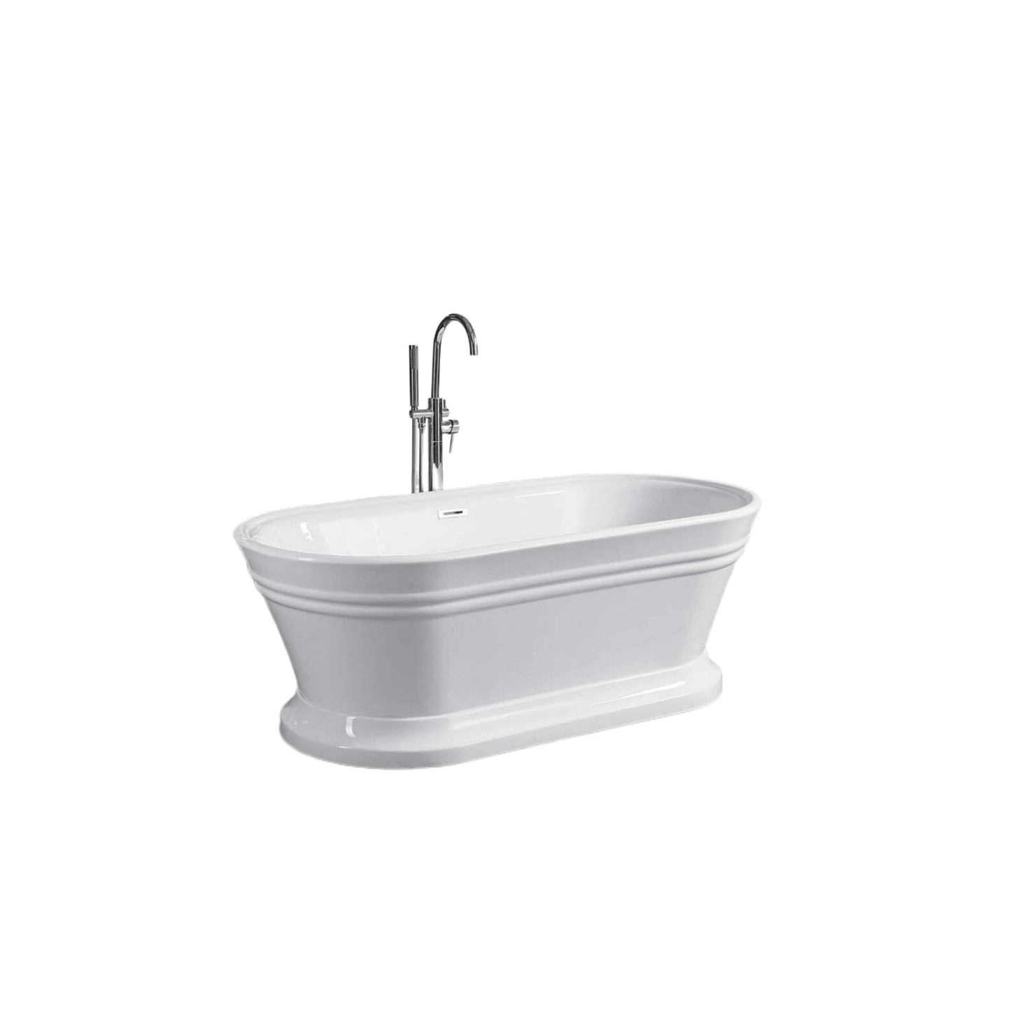 Vanity Art VA6610-L-MB 67 Inch Freestanding White Acrylic Bathtub with Polished Chrome Slotted Overflow And Pop-Up Drain - Vanity Art VA6610-L-MB