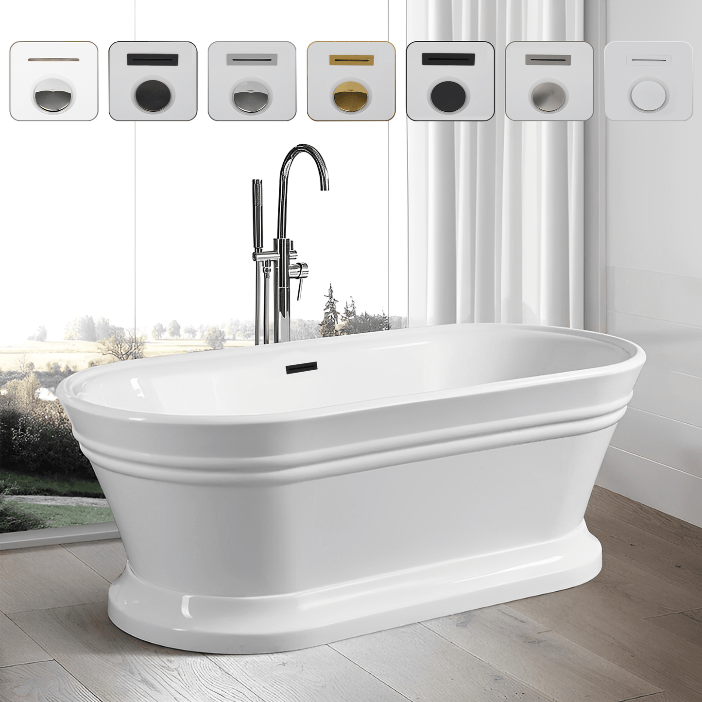 Vanity Art VA6610-S-MB 59 Inch Freestanding White Acrylic Bathtub with Overflow And Pop-Up Drain - Vanity Art VA6610-S-MB