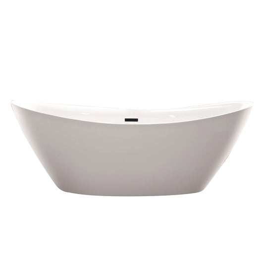 Vanity Art VA6807-MB 71 Inch Freestanding White Acrylic Bathtub with Overflow And Pop-Up Drain - Vanity Art VA6807-MB