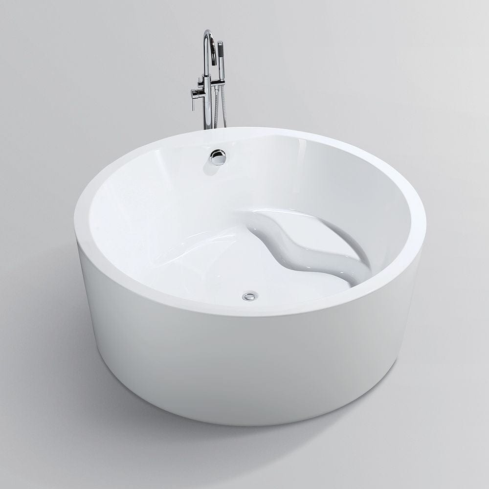 Vanity Art VA6810 59 Inch Freestanding White Acrylic Bathtub with Polished Chrome Finish - Vanity Art VA6810