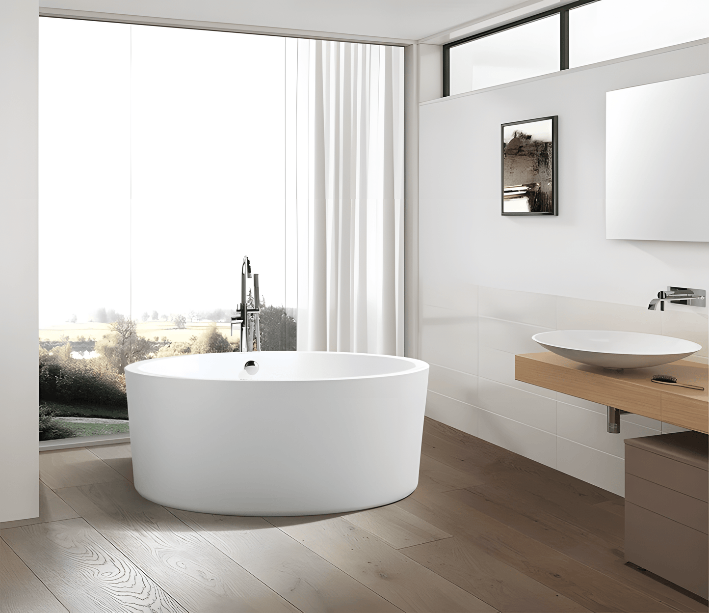 Vanity Art VA6810 59 Inch Freestanding White Acrylic Bathtub with Polished Chrome Finish - Vanity Art VA6810