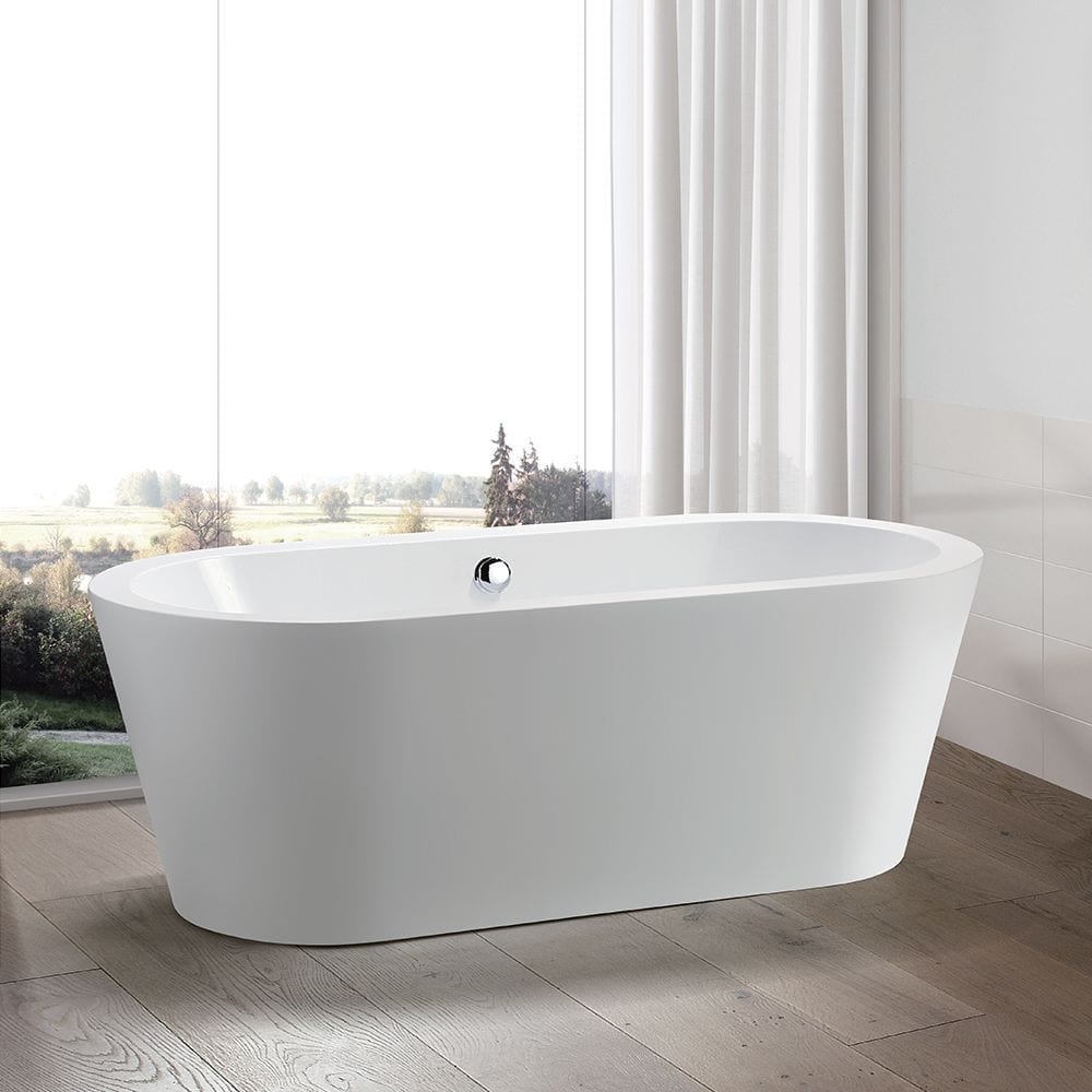 Vanity Art VA6812-S 59 Inch Freestanding White Acrylic Bathtub with Polished Chrome Finish - Vanity Art VA6812-S