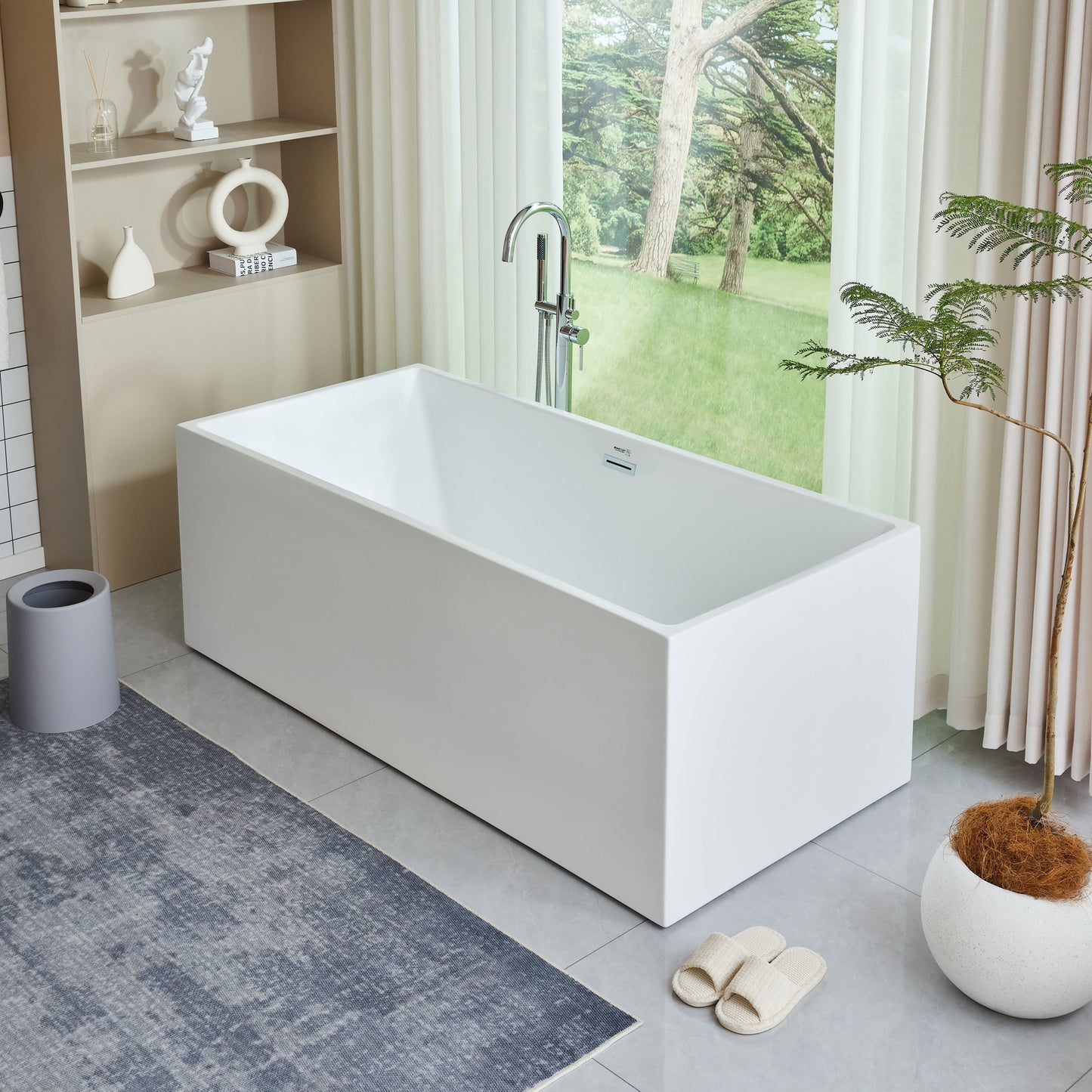 Vanity Art VA6813B-L-PC 67 Inch Freestanding White Acrylic Bathtub with Overflow And Pop-Up Drain - Vanity Art VA6813B-L-PC