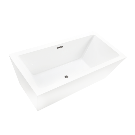 Vanity Art VA6814-L-BN 67 Inch Freestanding White Acrylic Bathtub with Overflow And Pop-Up Drain - Vanity Art VA6814-L-BN