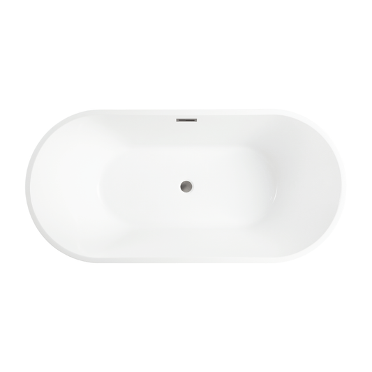 Vanity Art VA6815-L-BN 68 Inch Freestanding White Acrylic Bathtub with Overflow And Pop-Up Drain - Vanity Art VA6815-L-BN