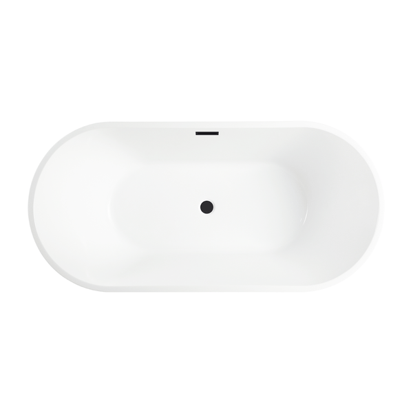 Vanity Art VA6815-L-MB 68 Inch Freestanding White Acrylic Bathtub with Overflow And Pop-Up Drain - Vanity Art VA6815-L-MB