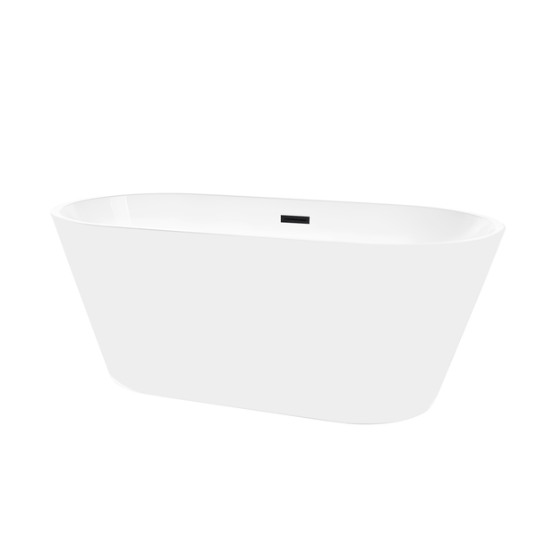 Vanity Art VA6815-NLW-MB 67 Inch Freestanding White Acrylic Bathtub with Overflow And Pop-Up Drain - Vanity Art VA6815-NLW-MB