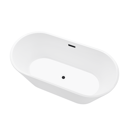 Vanity Art VA6815-NSW-MB 59 Inch Freestanding White Acrylic Bathtub with Overflow And Pop-Up Drain - Vanity Art VA6815-NSW-MB