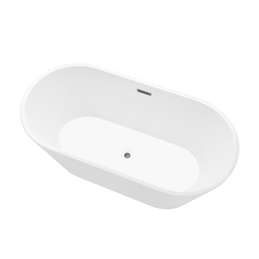 Vanity Art VA6815-NXSW-BN 54 Inch Freestanding White Acrylic Bathtub with Overflow And Pop-Up Drain - Vanity Art VA6815-NXSW-BN