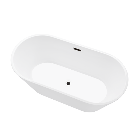 Vanity Art VA6815-NXSW-ORB 54 Inch Freestanding White Acrylic Bathtub with Overflow And Pop-Up Drain - Vanity Art VA6815-NXSW-ORB