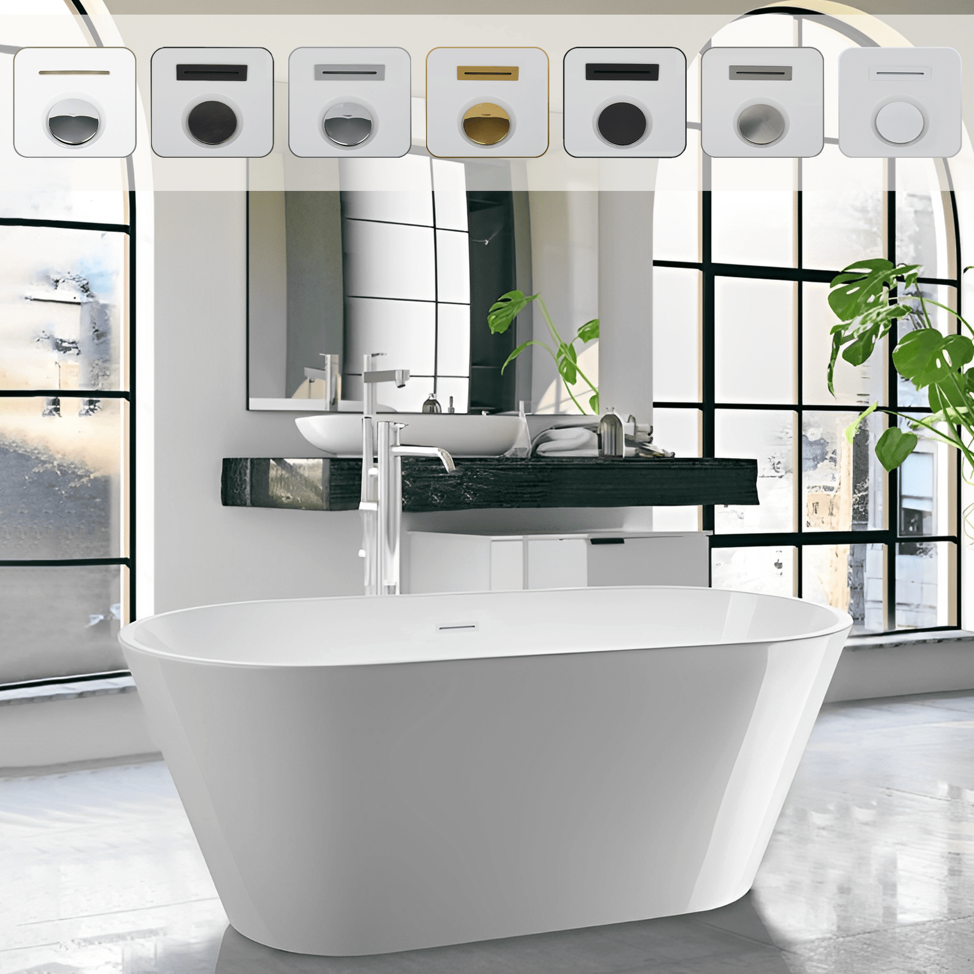 Vanity Art VA6815-NXSW-PW 54 Inch Freestanding White Acrylic Bathtub with Overflow And Pop-Up Drain - Vanity Art VA6815-NXSW-PW