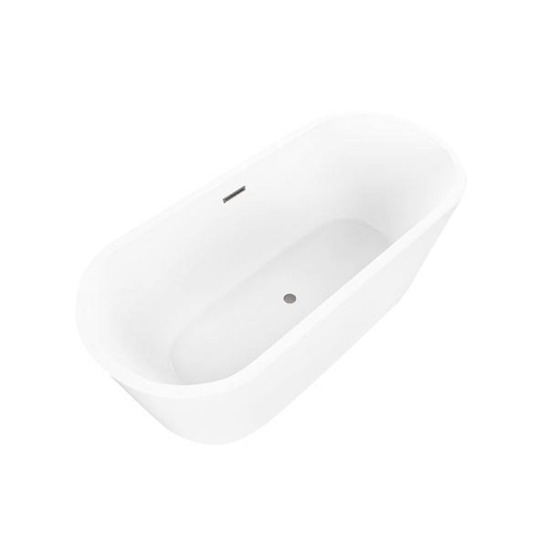 Vanity Art VA6815-S-BN 59 Inch Freestanding White Acrylic Bathtub with Overflow And Pop-Up Drain - Vanity Art VA6815-S-BN