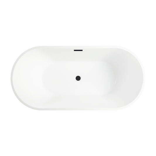 Vanity Art VA6815-XS-MB 54 Inch Freestanding White Acrylic Bathtub with Overflow And Pop-Up Drain - Vanity Art VA6815-XS-MB