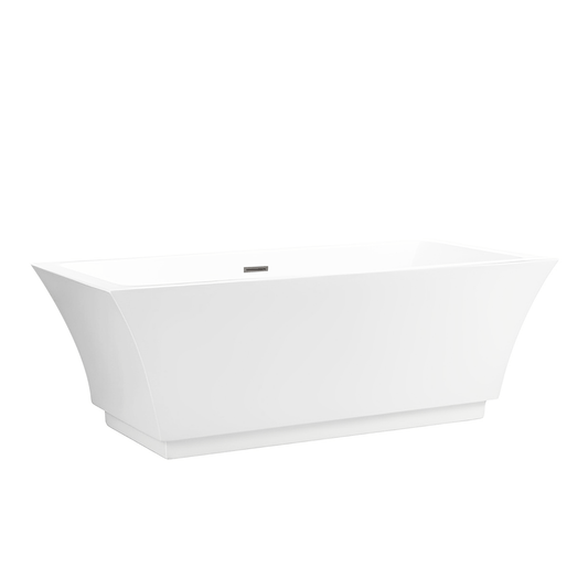 Vanity Art VA6817-L-BN 67 Inch Freestanding White Acrylic Bathtub with Overflow And Pop-Up Drain - Vanity Art VA6817-L-BN