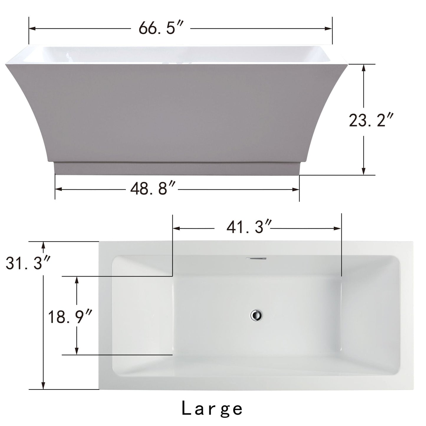 Vanity Art VA6817-L-BN 67 Inch Freestanding White Acrylic Bathtub with Overflow And Pop-Up Drain - Vanity Art VA6817-L-BN