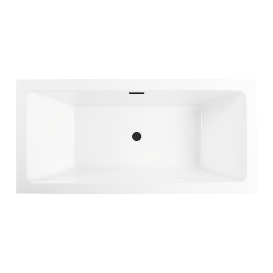 Vanity Art VA6817-L-MB 67 Inch Freestanding White Acrylic Bathtub with Overflow And Pop-Up Drain - Vanity Art VA6817-L-MB