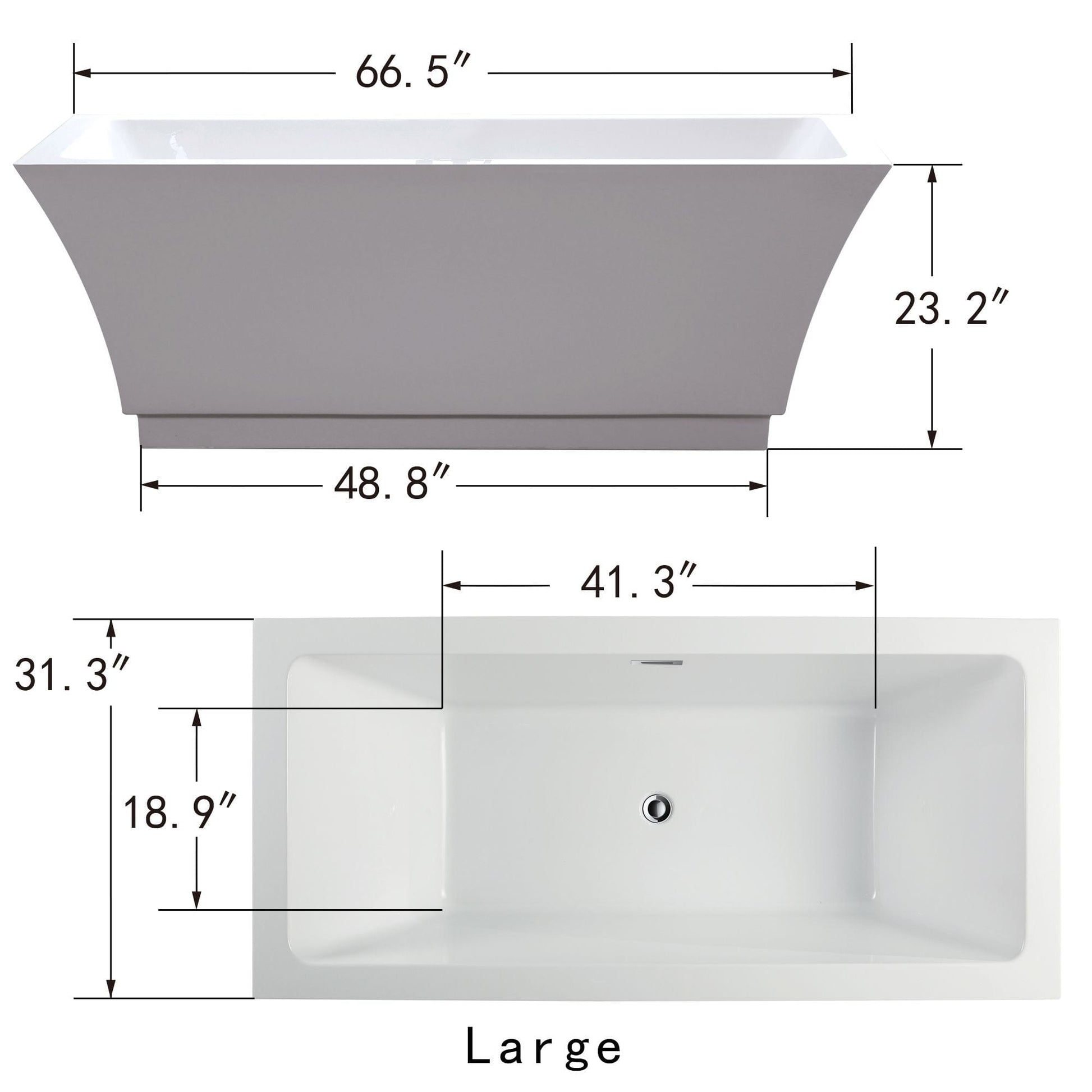 Vanity Art VA6817-L-MB 67 Inch Freestanding White Acrylic Bathtub with Overflow And Pop-Up Drain - Vanity Art VA6817-L-MB