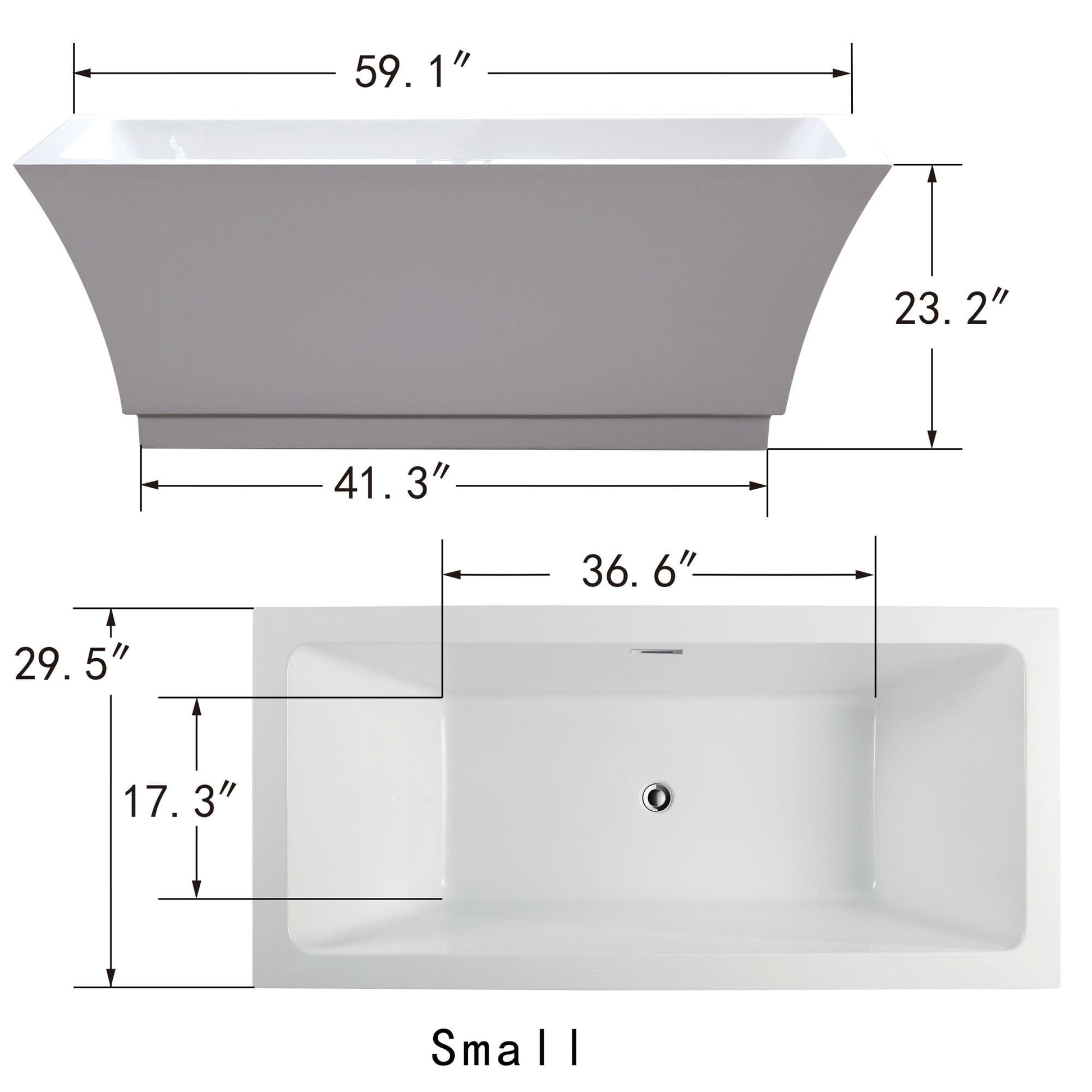 Vanity Art VA6817-S-BN 59 Inch Freestanding White Acrylic Bathtub with Overflow And Pop-Up Drain - Vanity Art VA6817-S-BN